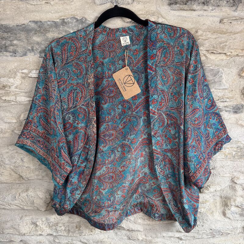 SALE // PETITE KIMONO STYLE JACKET UK8 to UK12: blue, red, floral  - product images  of 