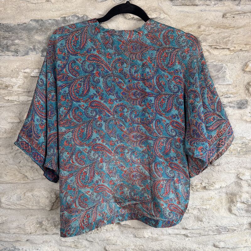 SALE // PETITE KIMONO STYLE JACKET UK8 to UK12: blue, red, floral  - product images  of 