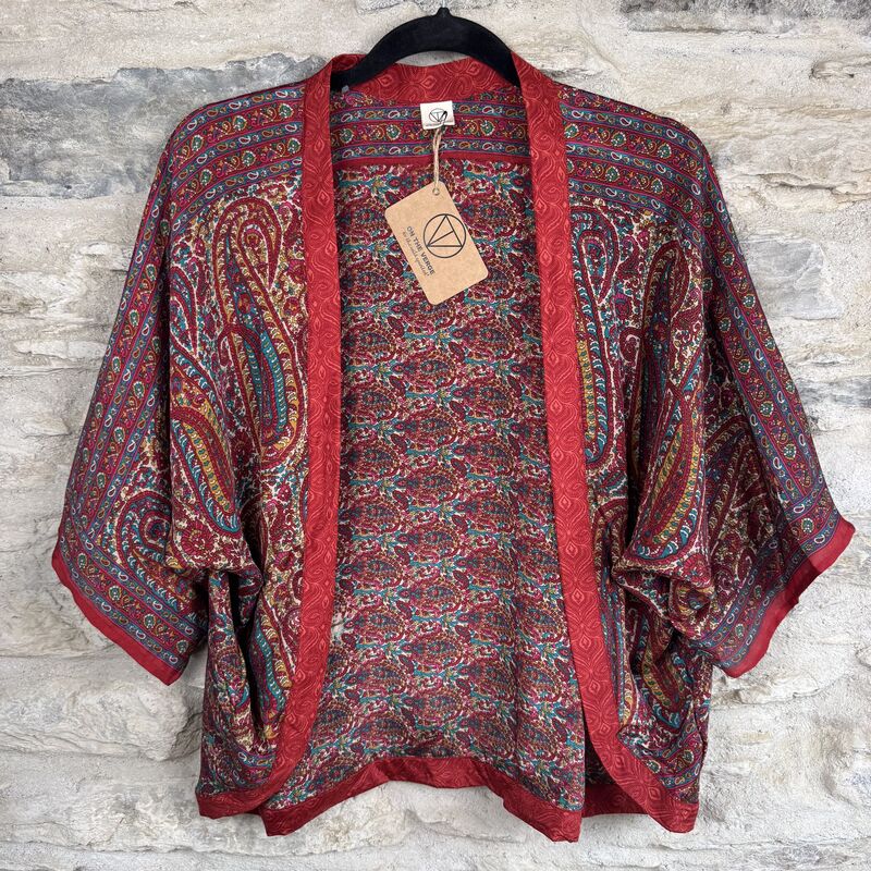 SALE // PETITE KIMONO STYLE JACKET UK8 to UK12: blue, red, floral  - product images  of 
