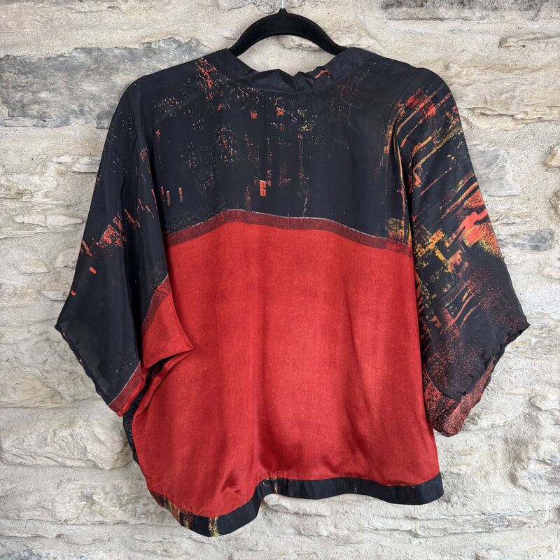 SALE // PETITE KIMONO STYLE JACKET UK8 to UK12: black, copper, abstract  - product images  of 