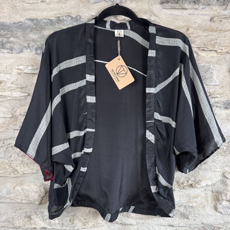 SALE // PETITE KIMONO STYLE JACKET UK8 to UK12: black, grey, abstract  - product images  of 