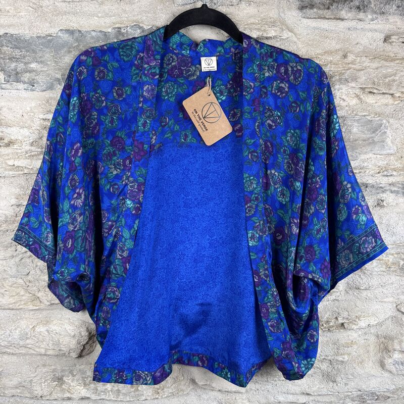 SALE // PETITE KIMONO STYLE JACKET UK8 to UK12: electric blue, floral - product images  of 