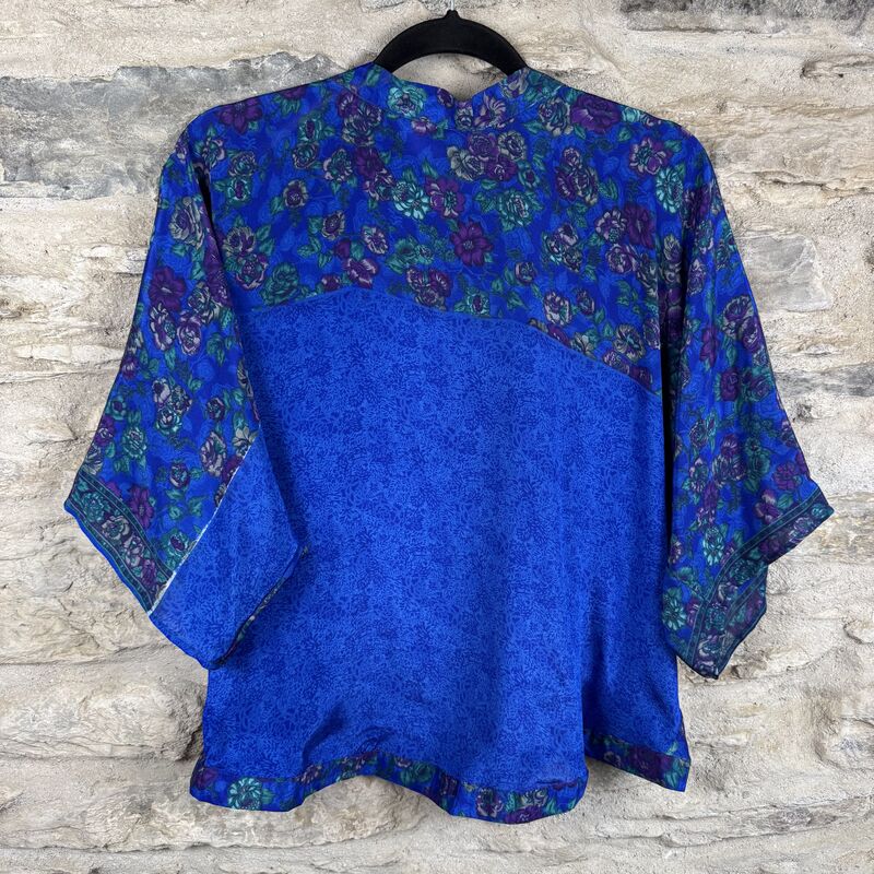 SALE // PETITE KIMONO STYLE JACKET UK8 to UK12: electric blue, floral - product images  of 