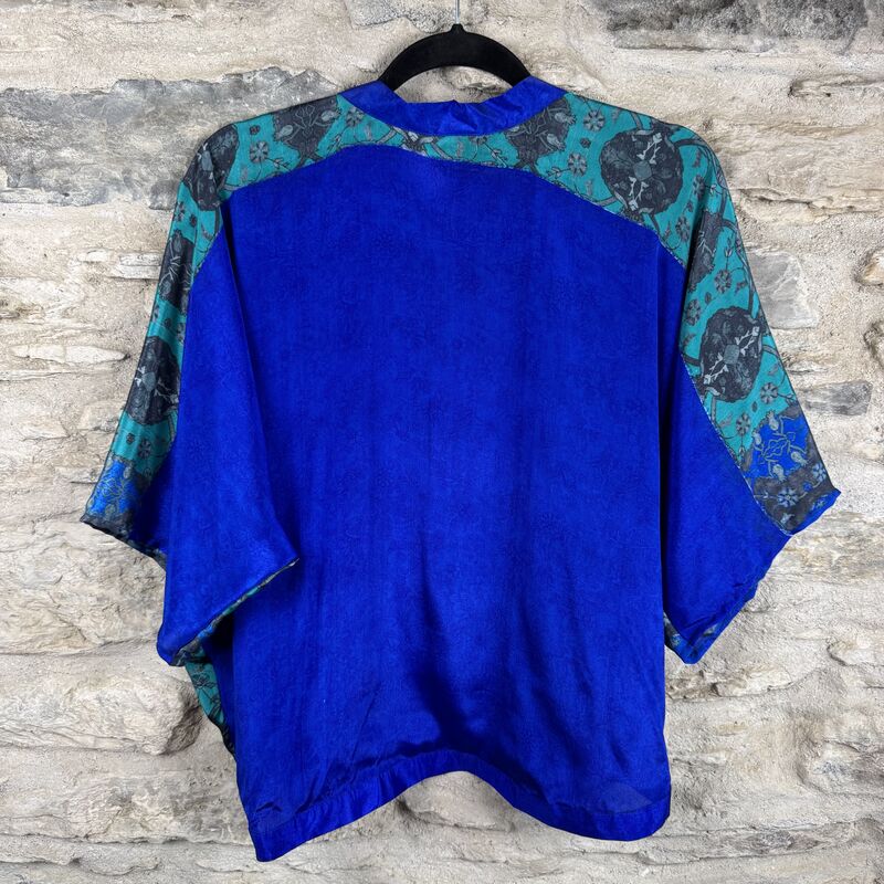 SALE // PETITE KIMONO STYLE JACKET UK8 to UK12: electric and aqua blue, floral - product images  of 