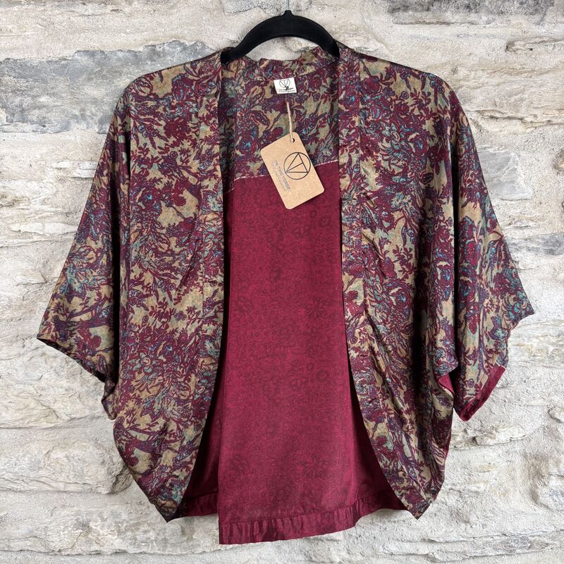 SALE // PETITE KIMONO STYLE JACKET UK8 to UK12: purple, aqua blue, floral  - product images  of 