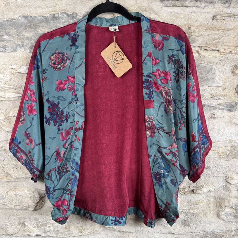 SALE // PETITE KIMONO STYLE JACKET UK8 to UK14: raspberry pink, floral - product images  of 