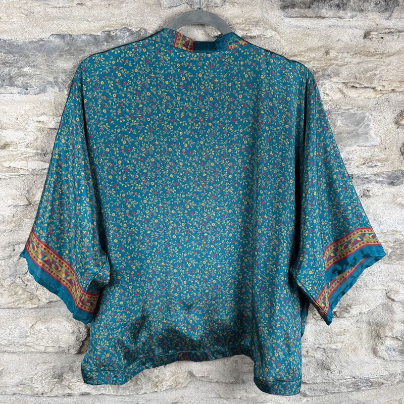 SALE // PETITE KIMONO STYLE JACKET UK8 to UK14: teal, floral - product images  of 
