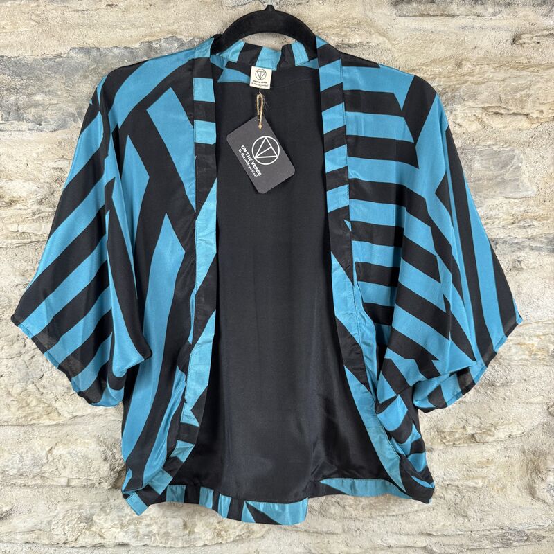SALE // PETITE KIMONO STYLE JACKET UK8 to UK14: blue, black, stripes - product images  of 