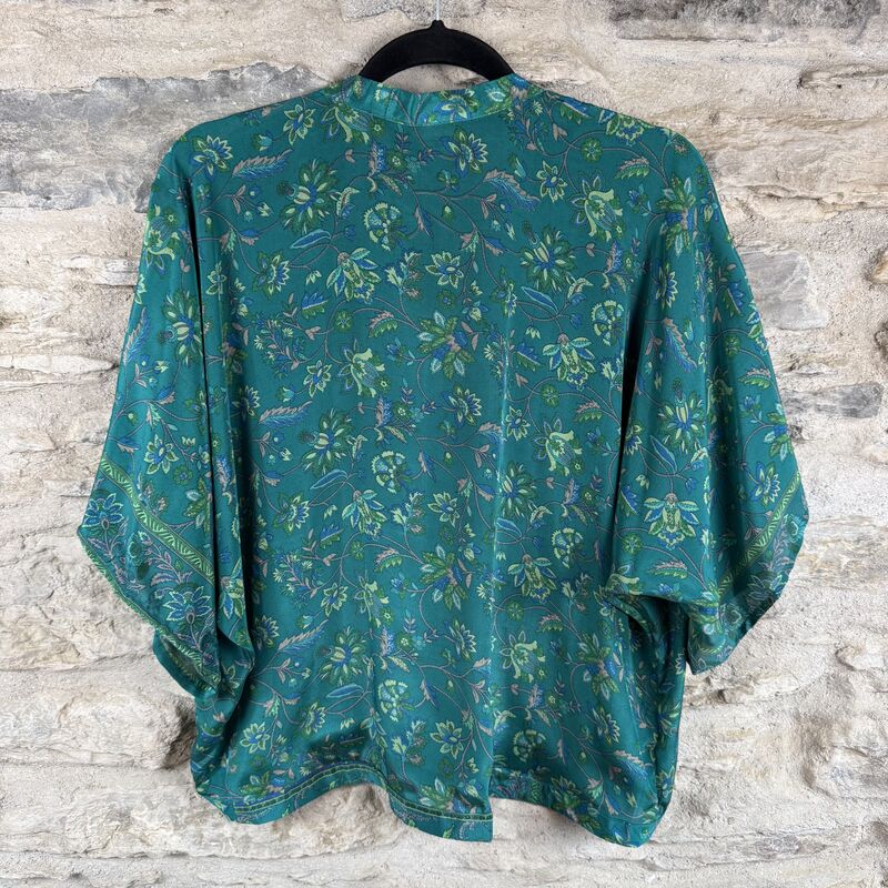 SALE // PETITE KIMONO STYLE JACKET UK8 to UK14: teal green, floral - product images  of 