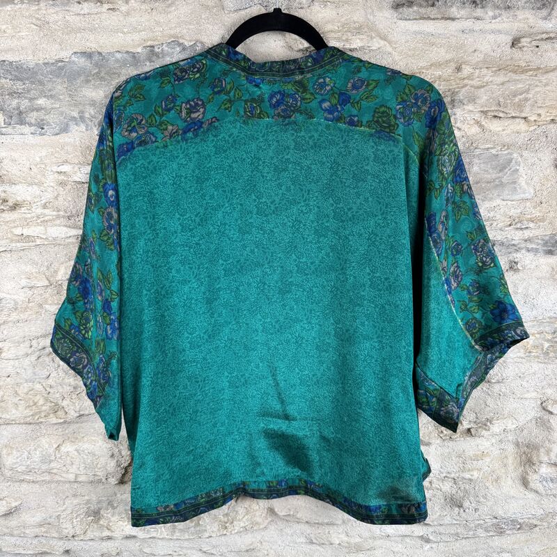 SALE // PETITE KIMONO STYLE JACKET UK8 to UK14: emerald green, floral - product images  of 