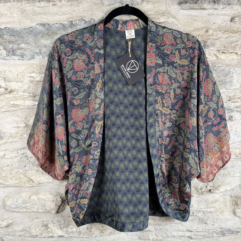 SALE // PETITE KIMONO STYLE JACKET UK8 to UK14: grey, floral  - product images  of 