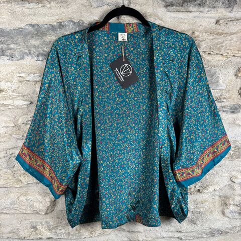 SALE,//,PETITE,KIMONO,STYLE,JACKET,UK8,to,UK14:,teal,,floral,Teal, floral , Petite, Kimono, style, jacket, handmade, ireland 