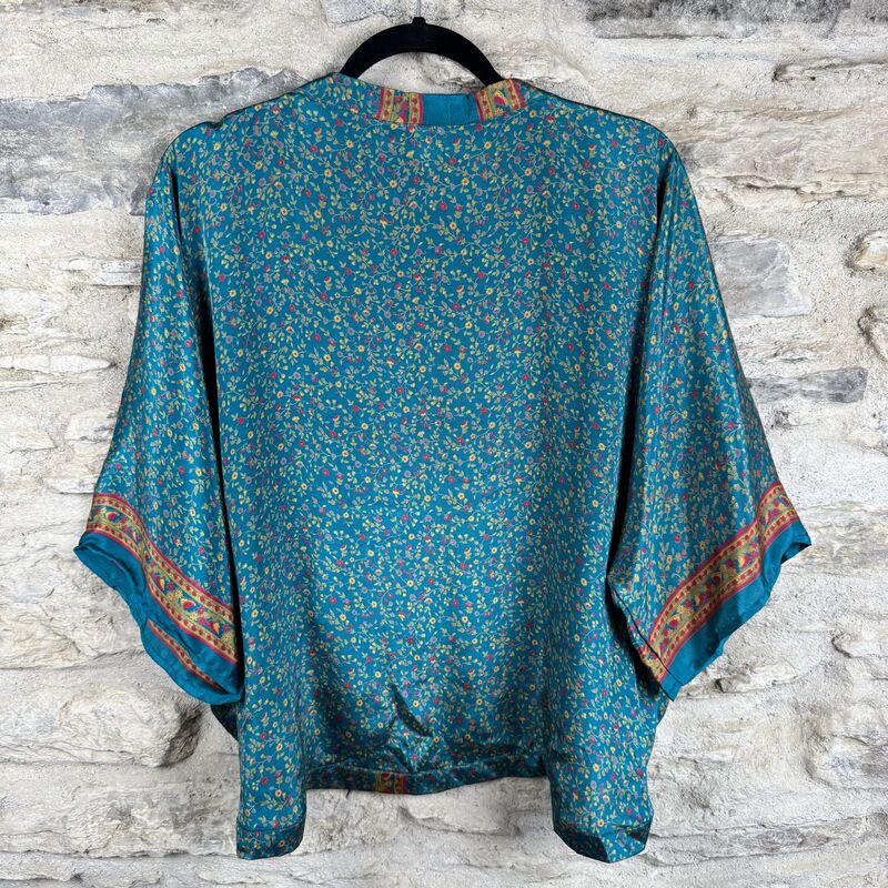SALE // PETITE KIMONO STYLE JACKET UK8 to UK14: teal, floral  - product images  of 