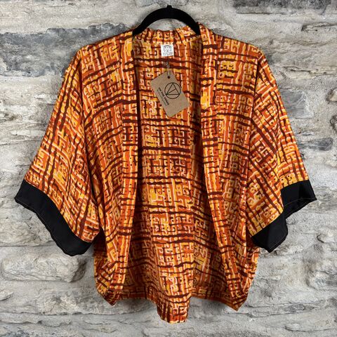 SALE,//,PETITE,KIMONO,STYLE,JACKET,UK8,to,UK14:,yellow,,orange,,black,rim,on,sleeves,Yellow, orange, Petite, Kimono, style, jacket, handmade, ireland 