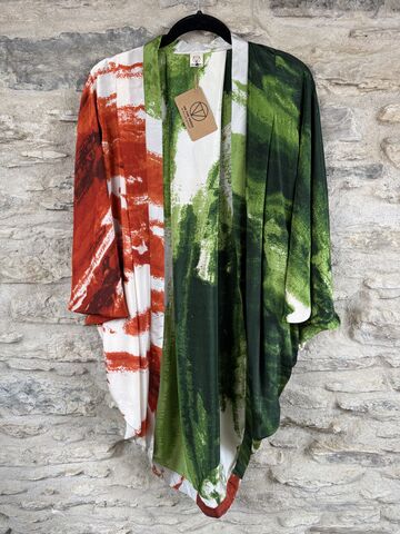SALE,//,ORIGINAL,KIMONO,style,jacket,UK8,to,UK14:,white,,orange,,green,white, orange, green, abstract , kimono, style jacket, soft, polyester, kaftan, jacket, cardigan, ontheverge
