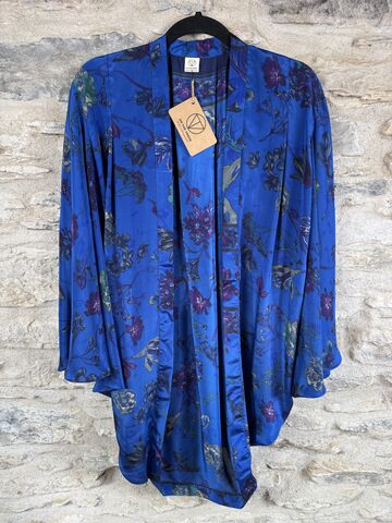 SALE,//,ORIGINAL,KIMONO,style,jacket,UK8,to,UK14:,blue,,floral,blue, floral, kimono, style jacket, soft, polyester, kaftan, jacket, cardigan, ontheverge