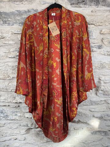 SALE,//,ORIGINAL,KIMONO,style,jacket,UK8,to,UK14:,rust,,floral,rust, floral, kimono, style jacket, soft, polyester, kaftan, jacket, cardigan, ontheverge