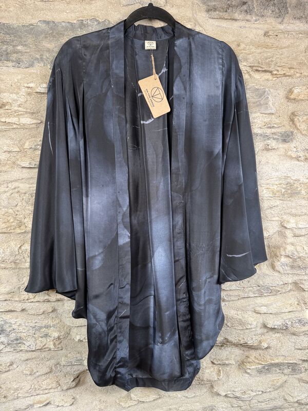 SALE // ORIGINAL KIMONO style jacket UK8 to UK14: black, grey, abstract  - product images  of 