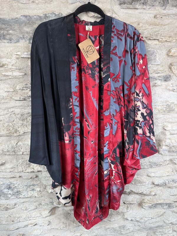 SALE // ORIGINAL KIMONO style jacket UK8 to UK14: black, grey, red, abstract - product images  of 