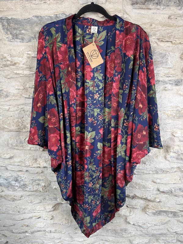 SALE // ORIGINAL KIMONO style jacket UK8 to UK14: blue, red, floral - product images  of 