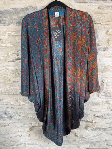 SALE,//,ORIGINAL,KIMONO,style,jacket,UK8,to,UK14:,indigo,blue,,rust,,floral,Indigo, blue, rust, floral, kimono, style jacket, soft, polyester, kaftan, jacket, cardigan, ontheverge