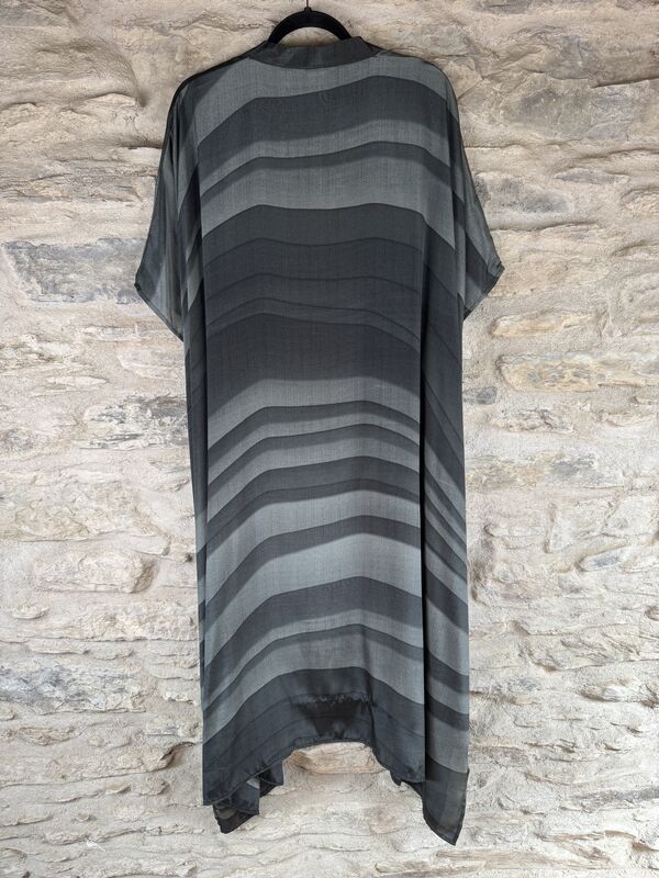 SALE // LONG KIMONO STYLE JACKET ONE SIZE UK10 to 28: grey, some orange  - product images  of 