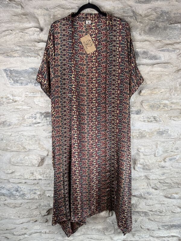 SALE // LONG KIMONO STYLE JACKET ONE SIZE UK10 to 28: beige, aubergine, grey - product images  of 