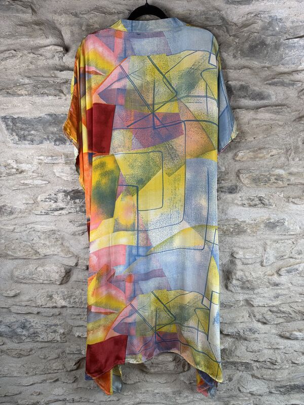 SALE // LONG KIMONO STYLE JACKET ONE SIZE UK10 to 28: funky pastel multi colour  - product images  of 