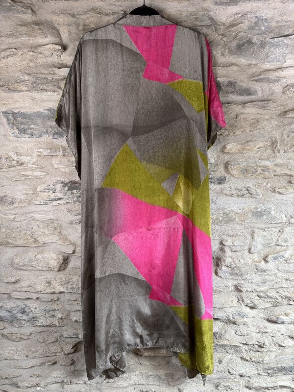 SALE // LONG KIMONO STYLE JACKET ONE SIZE UK10 to 28: funky grey, pink, lime - product images  of 