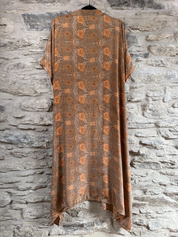 SALE // LONG KIMONO STYLE JACKET ONE SIZE UK10 to 28: light taupe, burnt orange - product images  of 