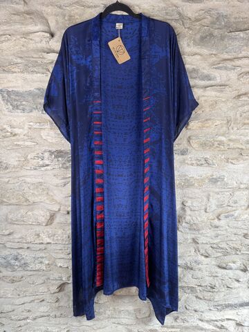 SALE,//,LONG,KIMONO,STYLE,JACKET,ONE,SIZE,UK10,to,28:,elegant,dark,blue,with,red,Blue, red, long, Kimono, style, jacket, curvy, plus, size, on, the, verge