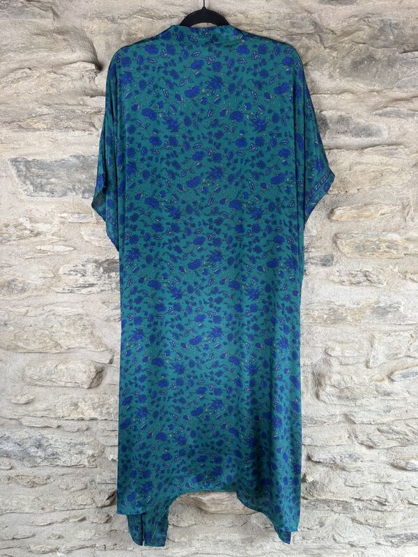 SALE // LONG KIMONO STYLE JACKET ONE SIZE UK10 to 28: green, electric blue, floral - product images  of 