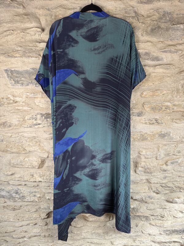SALE // LONG KIMONO STYLE JACKET ONE SIZE UK10 to 28: blue, abstract - product images  of 