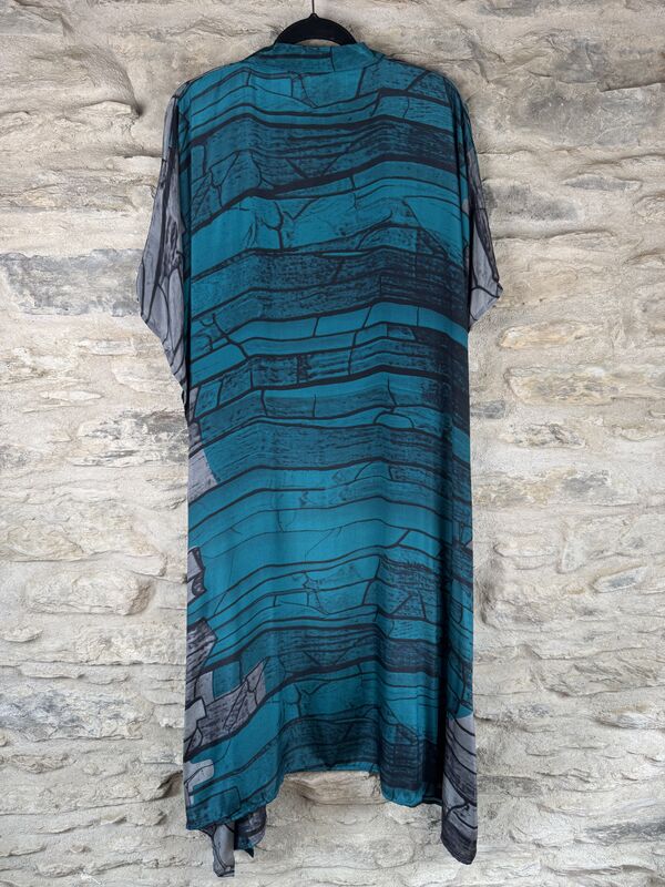 SALE // LONG KIMONO STYLE JACKET ONE SIZE UK10 to 28: blue, grey, abstract - product images  of 
