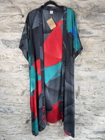 SALE,//,LONG,KIMONO,STYLE,JACKET,ONE,SIZE,UK10,to,28:,black,,red,,green,,abstract,black, red, green, abstract, Kimono, style, jacket, curvy, plus, size, on, the, verge