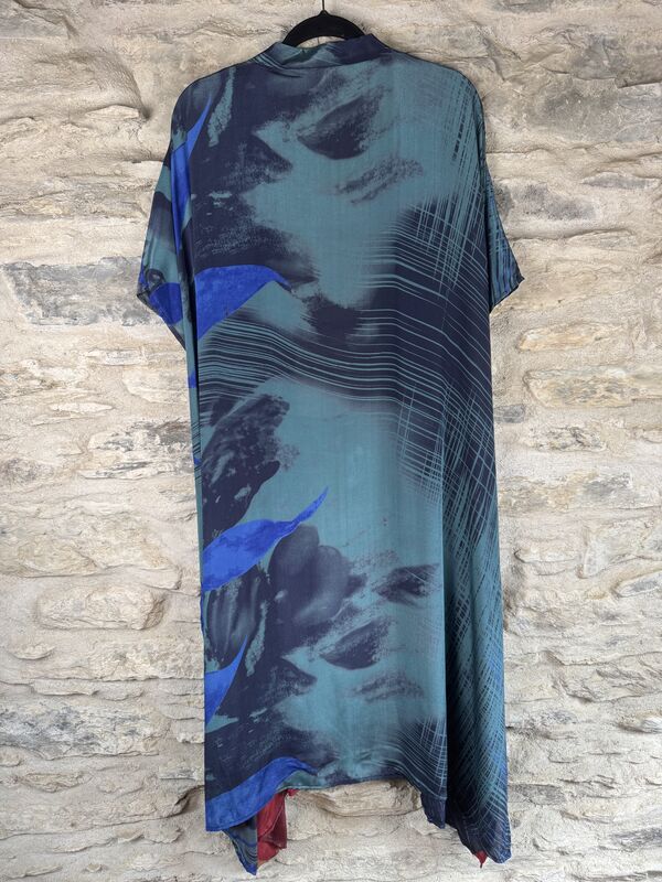 SALE // LONG KIMONO STYLE JACKET ONE SIZE UK10 to 28: blue, red, yellow, abstract - product images  of 