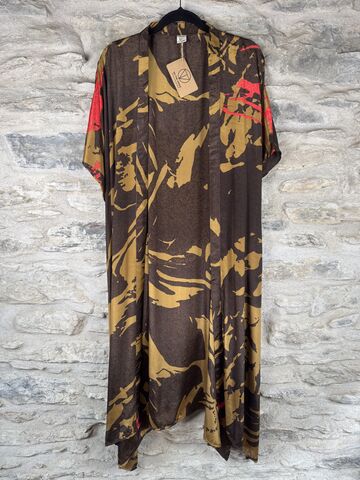 SALE,//,LONG,KIMONO,STYLE,JACKET,ONE,SIZE,UK10,to,28:,brown,,gold,,abstract,brown, gold, abstract, Kimono, style, jacket, curvy, plus, size, on, the, verge
