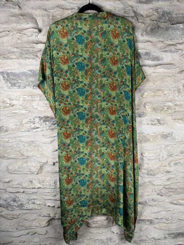 SALE // LONG KIMONO STYLE JACKET ONE SIZE UK10 to 28: green, blue, floral - product images  of 