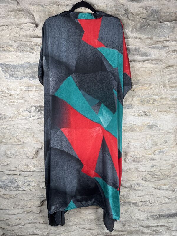 SALE // LONG KIMONO STYLE JACKET ONE SIZE UK10 to 28: black, green, blue, red, abstract - product images  of 