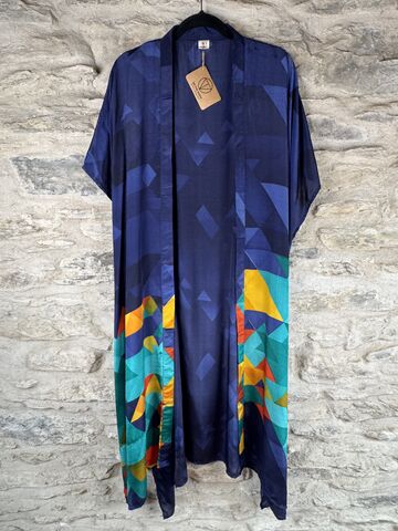 SALE,//,LONG,KIMONO,STYLE,JACKET,ONE,SIZE,UK10,to,28:,blue,,teal,,yellow,blue, teal, yellow, abstract, Kimono, style, jacket, curvy, plus, size, on, the, verge