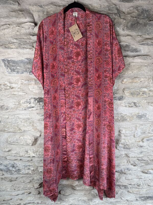 SALE // LONG KIMONO STYLE JACKET ONE SIZE UK10 to 28: sweet pink, floral - product images  of 