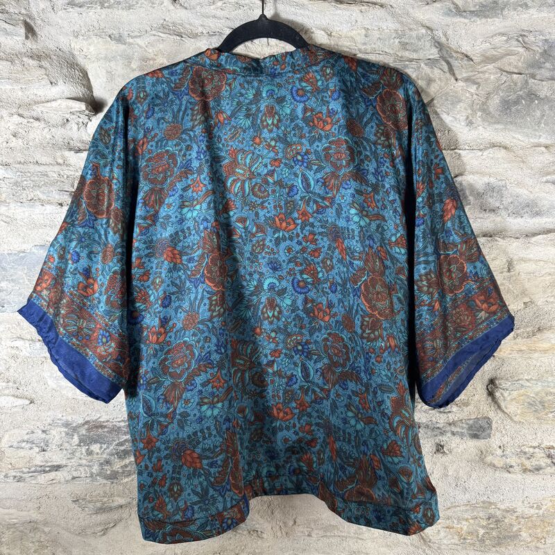 PETITE KIMONO STYLE JACKET UK8 to UK12: turquoise blue and gold, floral - product images  of 