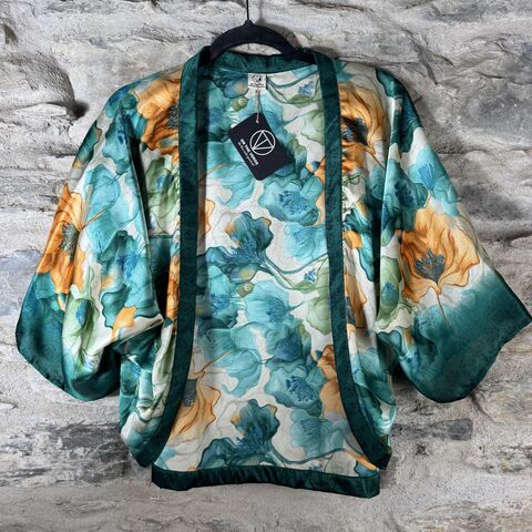 PETITE,KIMONO,STYLE,JACKET,UK8,to,UK12:,teal,and,gold,,floral,Teal, gold, floral, Petite, Kimono, style, jacket, handmade, ireland 