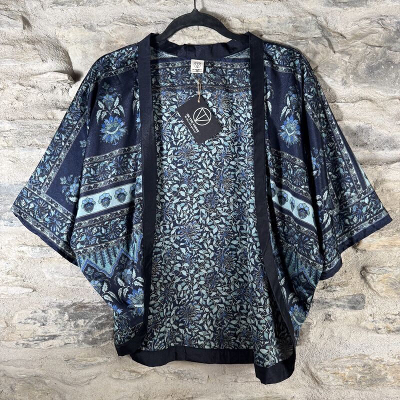 PETITE KIMONO STYLE JACKET UK8 to UK12: denim blue, floral - product images  of 