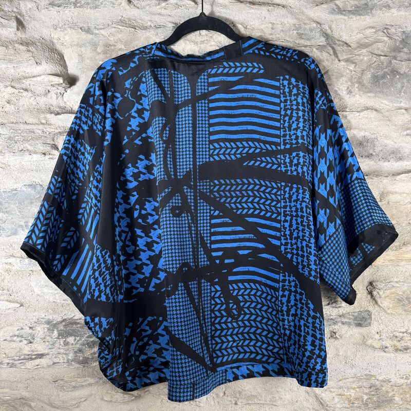 PETITE KIMONO STYLE JACKET UK8 to UK12: blue and black, cool abstract - product images  of 