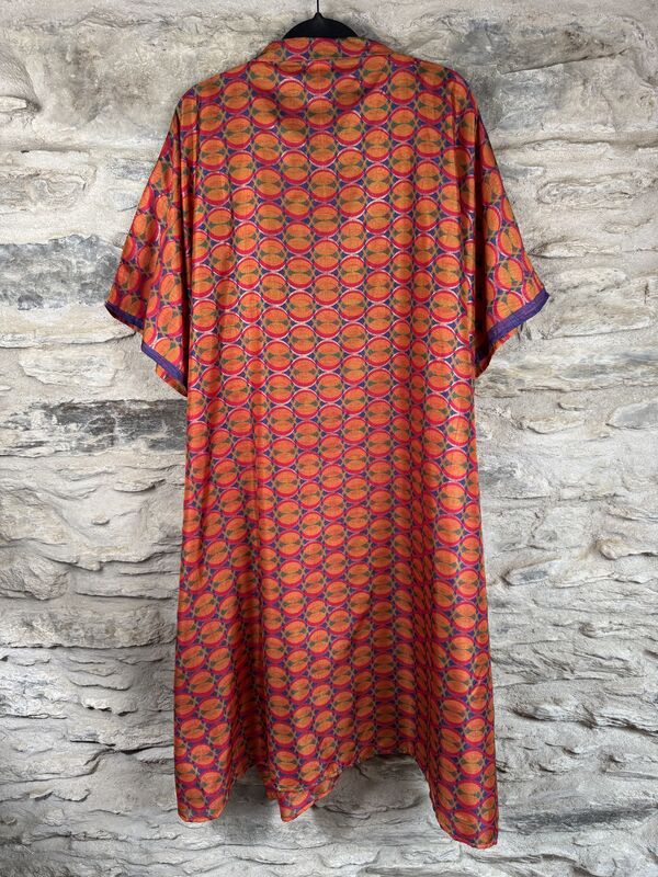 NEW EXTRAVAGANT LONG KIMONO STYLE JACKET UK10 to 28: hot pink, orange with some purple and gold threads - product images  of 