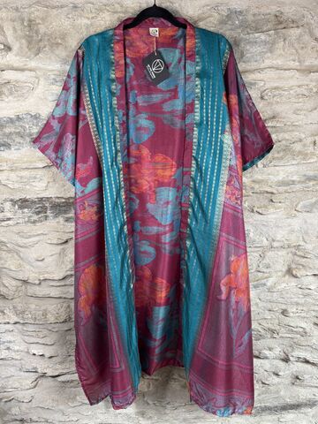 NEW,EXTRAVAGANT,LONG,KIMONO,STYLE,JACKET,UK10,to,28:,mauve,and,teal,with,gold,threads, teal, gold, extravagant, long, Kimono, style, jacket, curvy, plus, size, on, the, verge