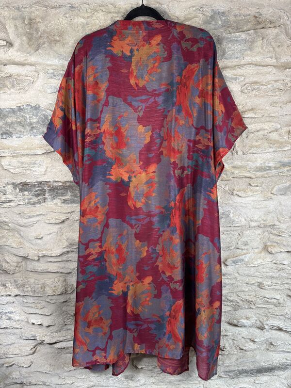 NEW EXTRAVAGANT LONG KIMONO STYLE JACKET UK10 to 28: raspberry, fire and grey - product images  of 