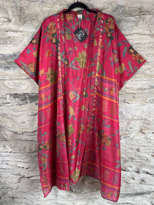 NEW EXTRAVAGANT LONG KIMONO STYLE JACKET UK10 to 28: hot pink, floral - product images  of 