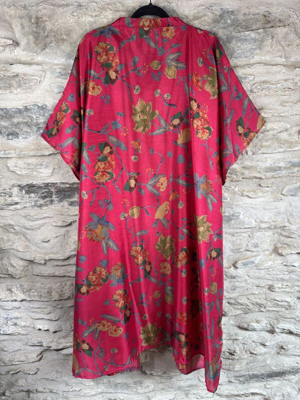 NEW EXTRAVAGANT LONG KIMONO STYLE JACKET UK10 to 28: hot pink, floral - product images  of 